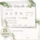 OLGS Babyparty Ratespiel 25 Karten zum ausfüllen DIN A6 | Babywette Tippkarten für Babyshower | Gender Reveal Party Quiz für Junge und Mädchen | Schwangerschaft Geschenk Baby Party Spiele - Eucalyptus