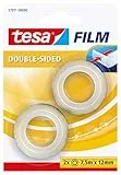 tesafilm doppelseitig im 2er Pack - Doppelseitiger Klebefilm für Fotos, Papier und leichte Kartonagen - transparent - 12 mm breit, 2 x 7,5 m