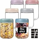 twoant 6er Pack 500ml Einmachgläser mit Anti-Rutsch Schraubdeckel Overnight Oats Gläser Luftdicht Glasbehälter mit Deckel Mason Jar Sauerteig Meal Prep Boxen mit Etiketten & Stift