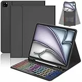 CC Store Hülle mit Tastatur für iPad Air 13 Zoll M3 2025/M2 2024, iPad Pro 12.9 Zoll 6/5/4/3 Gen, Magnetisch Abnehmen Bluetooth Tastatur mit 7-Farb-Beleuchtung & Pencil Stifthalter, QWERTZ Layout