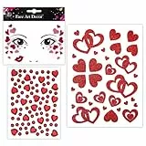 Gesichtstattoo Karneval, Glitzer Köln Tattoos Aufkleber Gesicht, Face Fake Tattoo Herz Sticker Klebetattoos, Rot Glitzersteine Gesicht, Amor Kostüm Damen Fasching Valentinstag Schminke Accessoires