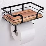 AIDILI Toilettenpapierhalter mit Ablage - Klopapierhalter mit Feuchttücherbox Klorollenhalter Holz Ablage WC Rollenhalter Ohne Bohren, Selbstklebend&Wandmontage für Badzimmer