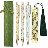 AUAUY Einziehbare Kugelschreiber Set, 3 Stück Druckkugelschreiber+1 Lesezeichen+1 Geschenkbox, Niedliche Kugelschreiber für Schule Büro Bedarf Geschenk Schreibtisch Mitarbeiter Abschluss Jubiläum