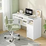 Hzuaneri Schreibtisch, Computertisch mit 1 Tür, Bürotisch mit Minimalistischem Design, moderner PC Tisch, geeignet für Arbeitszimmer, Büro, Schlafzimmer, 108 x 50 cm, Weiß CD10103X