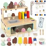 WOODMAM Eistheke Eiscreme Holzspielzeug Kinder Montessori Spielzeug Küchenzubehör Kinderküche Kaufläden & Zubehör Rollenspiel-Geschenke für Mädchen ab 3 Jahre
