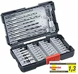 kwb 39-teilige Bohrer-Box m. Sechkant-Schaft, HSS Metallbohrer, 2 x Steinbohrer + 3 Holzbohrer und Bits PH, PZ u. Torx im Set inkl. Senker, Bithalter u. Steckschlüsselbits, Grau