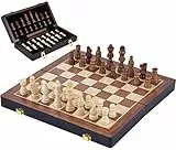 Engelhart- Hochwertiges Massivholz - Schachspiel aus Eschenholz - 32 Stück aus geschnitztem und lackiertem Holz - Abschließbarer Koffer - (24,5 cm)