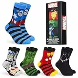Marvel Avengers Socken Herren Teenager Größe 40–45, 5er-Pack Weich und Atmungsaktiv Herrensocken Set, Geschenke für Männer (Blau/Mehrfarbig)