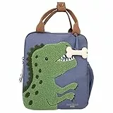 Depesche 11926 Dino World Dino Mini - Rucksack in Blau für Kinder, mit Dino-Motiv aus Frotteestoff und Knochen-Anhänger, Tasche mit verstellbaren Trägern und Griffen