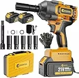 Conentool 1300N.m Akku Schlagschrauber, 21V Elektrisch Drehschlagschrauber mit 2×4.0 Ah Batterien, Bürstenloser Motor 1/2' Schlagschrauber Akku mit 5 Stecknüsse, Impact Wrench für Reifenwechsel
