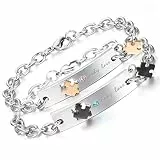 Aroncent Herren Damen Armband Freundschaftsarmband - 2PCS Lieben Partnerarmband Armreif Only Love & Puzzle Design Strass Edelstahl Gold Schwarz Silber