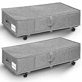 Huquter Unterbettkommode mit Rollen 360°Drehung, Unterbett Aufbewahrungsbox groß 50L mit 3 Griffe, Aufbewahrungsbox mit deckel, Ultra dicken Bettdecken Aufbewahrung, Bettkasten mit Rollen (2 Stück)