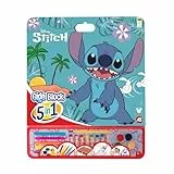 Cefa Toys - Giga Block 5-in-1-Stitch, 25 FSC-Malvorlagen, 8 Wachsmalstifte, 5 Filzstifte, 5 Aquarellfarben und entfernbare Aufkleberblätter, geeignet für Kinder ab 3 Jahren.