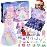 Adventskalender 2025 für Mädchen – Weihnachts-Countdown-Kalender, 24 Tage Überraschungen, Weihnachten Geschenke für Kinder Mädchen, inklusive Puppe mit Kostümen und Zubehör