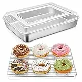Backblech mit Deckel & Abkühlgitter, HaWare Edelstahl Auflaufform Fettpfanne Backofen Set, Tiefes Kuchenblech Ofenblech für Brownies/Lasagne/Kuchen/Gemüse, Gesund & Langlebig, Spülmaschinenfest