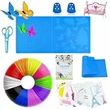 3D Stift Zubehör Set, 3D Druckstift Vorlage, 3D Stift Filament PLA 10 Farbe 1,75mm je 5M, Große Zeichenwerkzeug Silikon Matte Schablone mit 2 Finger Stall & Schere, 3D Druck Stift Zubehör für Kinder