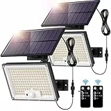 SIGRILL Solarlampen für Außen mit Bewegungsmelder 172LED Solarleuchten Aussen, Solar Strahler IP65 Solar Außenwandleuchte Gartenleuchten mit 5m Kabel, Solarleuchten für Außen, Garage, 2 Stück