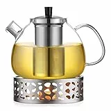 Ecooe 1.5L Teekanne mit Stövchen, Teekanne Glas und Teewärmer Edelstahl
