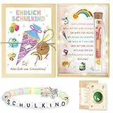 TUZELIYA Einschulung Geschenk Mädchen Jungen Schultüte Füllung - Einschulung Geschenkbox mit Armband Lernstein Grußkarte LED Lichterkette für Schulkind 2025 - Schulanfang Glücksbringer Geldgeschenk