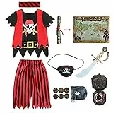 Sincere Party Aufrichtige Partei Piratenkostüm für Kinder, Piraten-Rollenspiel-Kits 8er Komplettset Größe 7-8 Jahre