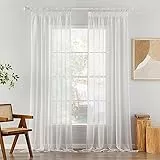 MIULEE Gardinen Vorhänge mit Kräuselband 2er Set Gardine Weiss Vorhang Gardinen Wohnzimmer aus Sheer Voile Curtains Transparent Weiß Schlafzimmer 140 x 245 cm