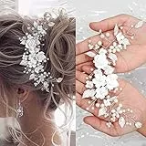 WiDream Silber Kristall Stirnband, Blume Blatt Kopfschmuck, Kristall Braut Kopfschmuck Perle Strass, Hochzeit Haarschmuck für die Braut, Haarschmuck für Frauen und Mädchen (Silber)