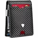 Tomylv Geldbörse Herren Slim RFID Blocking Portmonee Herren Kohlefaserleder mit 13 Kartenetui, Ausweisfenster, Geldscheinklammer, Minimalistischer Geldbörse mit Geschenkbox - Schwarz