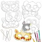 Papierdrachen Bastelset für Kinder - Papiermasken zum Ausmalen - Tierwelten - Kreativ-Set - mit Gummizug - 8 Stück - Kindergeburtstag - ab 3 Jahren