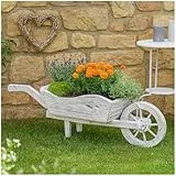 HTI living Holzschubkarre Weiß Rustikal Sommerset Dekoschubkarre Planzschubkarre