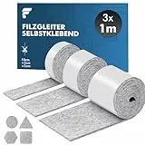 shinfly Filzgleiter Selbstklebend 4mm Dicker, Filz Selbstklebend Möbelgleiter, Filzgleiter für Stühle Möbel, Schneiden Sie Jede Form, 100cm*10cm+100cm*5cm+100cm*2cm, Stark Klebendes Anti-Rutsch, Grau