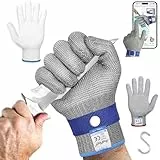 AmzFirst Schnittschutzhandschuhe küche, Leistungsfähiger Level 9 Schutz, Touchscreen Edelstahl Draht Metall Mesh Arbeitshandschuhe, Kettenhandschuh, Mandolinen Handschuhe, 1 Stück, größe 9/L