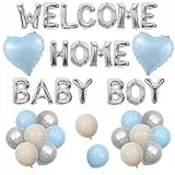 Jollyboom Willkommen Haus Dekorationen Kinder Luftballons Blau Silber Kinder Luftballons Blau und Weiß Herzballons für Jungen Party
