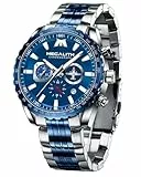 MEGALITH Uhren Herren Edelstahl Chronograph: Blau Silber Armbanduhr Herren Große mit Datum - Wasserdicht Quarz Uhr fur Männer Designer