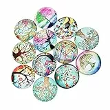 Artibetter Glas Cabochon Glasmosaik Runde Lebensbaum Muster Kristall Glas Halbrund Kuppel Flatback Aufkleber für DIY Basteln Anhänger Schmuck Herstellung 20MM 20 Stück
