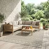Mia´s Teppiche Denver robuster Outdoor Teppich, modern, Wetterfest & UV-beständig, für Balkon, Terrasse und Wintergarten, flach, auch für Küche oder Esszimmer, Beige, 240 x 340 cm