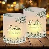 12 Windlicht Tischdeko Schön DASS Du Da Bist, Windlichter Eukalyptus Grün, Windlichter für Geburtstag Hochzeit Konfirmation Kommunion Taufe Tischdeko, Geeignet für Teelichter oder Kerzen