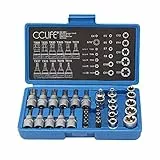 CCLIFE 34tlg Innen Außen Torx Steckschlüssel und S2 Bit Satz Sechskant | E4-E20 Nuss | T10-T60 Torxsatz | Stecknüsse Biteinsätze Steckschlüsseleinsätze