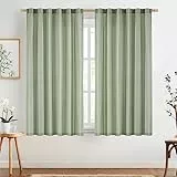 TOPICK 2er Set H 145 x B 140 (cm) Gardinen in Grün für Wohnzimmer Schlafzimmer Küche Leinen Gestreifte Vorhänge Streifen Gardinen mit Tunnelzug Landhausstil Moderne Halbtransparent Vorhänge