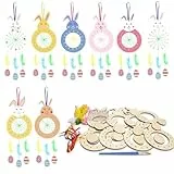 WEDNOK 8 Stück Osterhasen Traumfänger Bastelset Hasen Holz Basteln Kinder Ostern Dreamcatcher Kunsthandwerk DIY Osterbastelset zum Bemalen Ostergeschenk Kreativsets für Mädchen Jungen Ostern