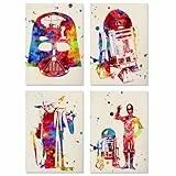 Nacnic set mit 4 star wars postern | bilder mit illustrationen aus dem film star wars | darth vader, yoda, r2-d2 und c3po | a4-format (21x29,7cm)
