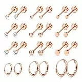 Morfetto 12 Paar Ohrringe Gold Set, Ohrstecker Chirurgenstahl 14K Vergoldet,Hypoallergene Helix Piercings Ohrstecker,Tragus Knorpel Medizinische Ohrpiercing Ohrringe für Damen Herren RoseGolden