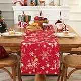 Alishomtll Weihnachten Tischläufer Rot, Schneeflocken Wasserabweisend Tischläufer Polyester, Sterne Winter Waschbar Tisch Läufer, Weihnachten Ringe Dekoration für Esstisch Party Küche Urlaub 35x183cm