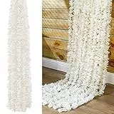 XAVSWRDE 10 Stück Künstliche Blumengirlande Weiß Kunstblumen Kirschblüten Girlande 100 cm Seidenblume Vine Flowers Plants 70 Blütenblätter Künstliche Blumen Reben Girlande für Hochzeit Wand Dekor