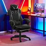 WOLTU Gaming Stuhl Stoff Stoff Kühl im Sommer Ergonomischer, 150 kg Belastbarkeit Verstellbarer Rückenlehne, Ergonomische Lendenstütze, Fußstütze, Büro- & Game-Sessel, Schwarz+Grau