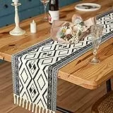 Bateruni Dunkelgrauer Tischläufer mit Quasten, geometrische knitterfreie Tischläufer für Esstisch, Zimmer, Party, Hochzeit, Bankett, Buffet, 177 x 35,6 cm
