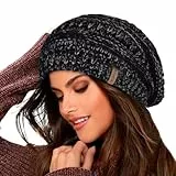 FURTALK Damen Beanie Mütze Warme Wintermütze mit Weichem Innenfutter Gefütterte Strickmütze,Schwarz mischen,Einheitsgröße