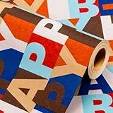 Wikadlik Geschenkpapierrolle zum Geburtstag, buntes 'Happy Birthday'-Wörter-Design, Geschenkpapier für Partys, Feiern, 43 cm x 10 m