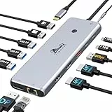 USB C Docking Station Triple Display Dockingstation 13 in 1 10G Dual HDMI Adapter 2X 4K HDMI,Displayport,USB3.1,USB3.0,USB2.0,RJ45 Ethernet,100W PD,Data Transfer,3.5mm Audio/Mic Dock für Dell HP,usw