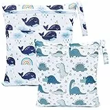 FenFang Wetbag Kindergarten, 2 Stück Nasstaschen Windeltasche Stoffwindeln Nassbeutel Organiser Beutel Wickeltasche Taschen Wasserdicht Wiederverwendbar (Grün und Blau)