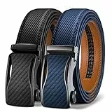 KEMISANT Gürtel Herren 2er, Ledergürtel Gürtel Ratsche Automatikschließe für Herren Verstellbar 35mm Breit mit Geschenkbox(Schwarz/Blau-110cm/30-36' taille verstellbar)
